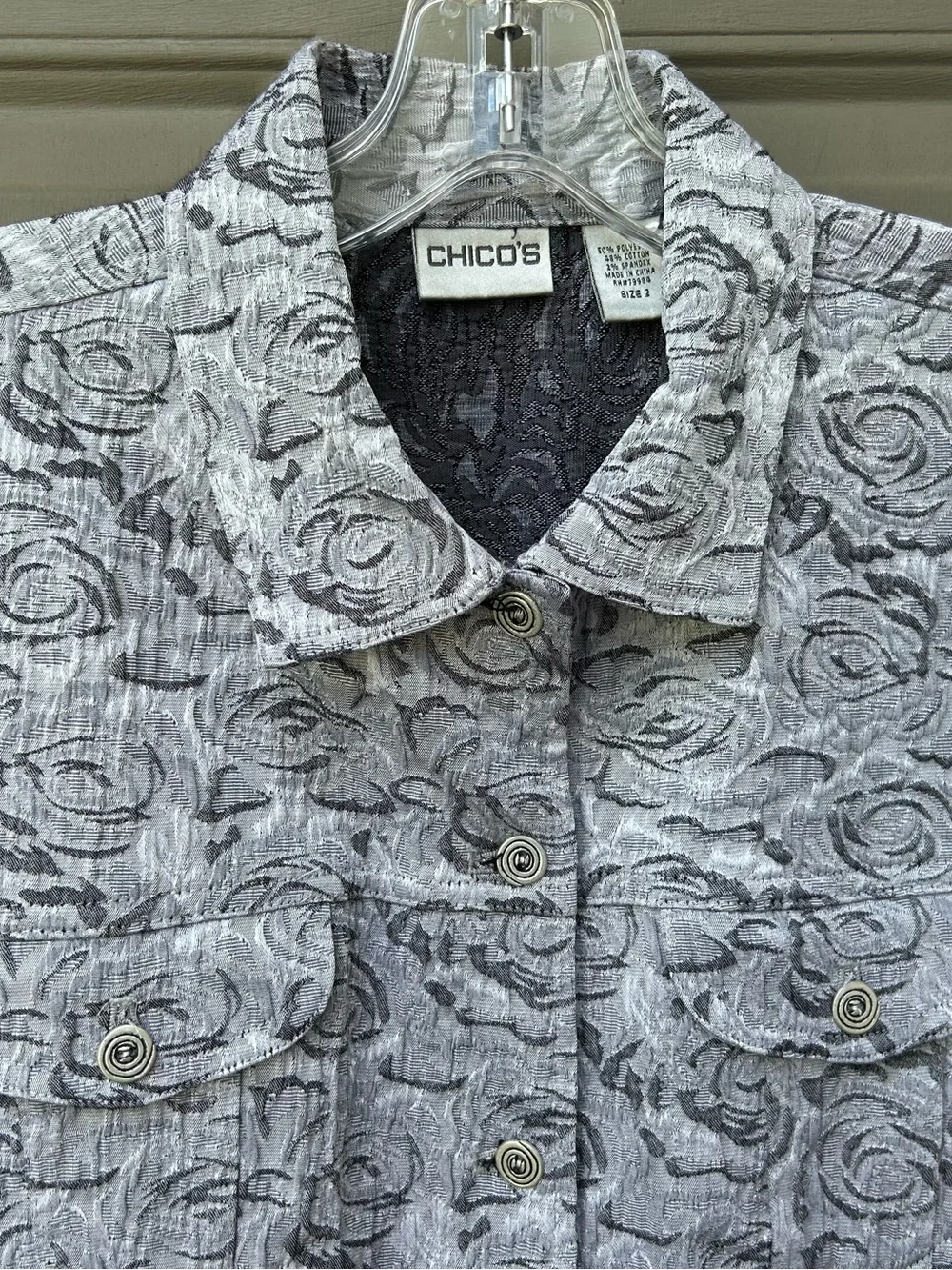 Chico's Gray Floral-Print Lightweight Jacket